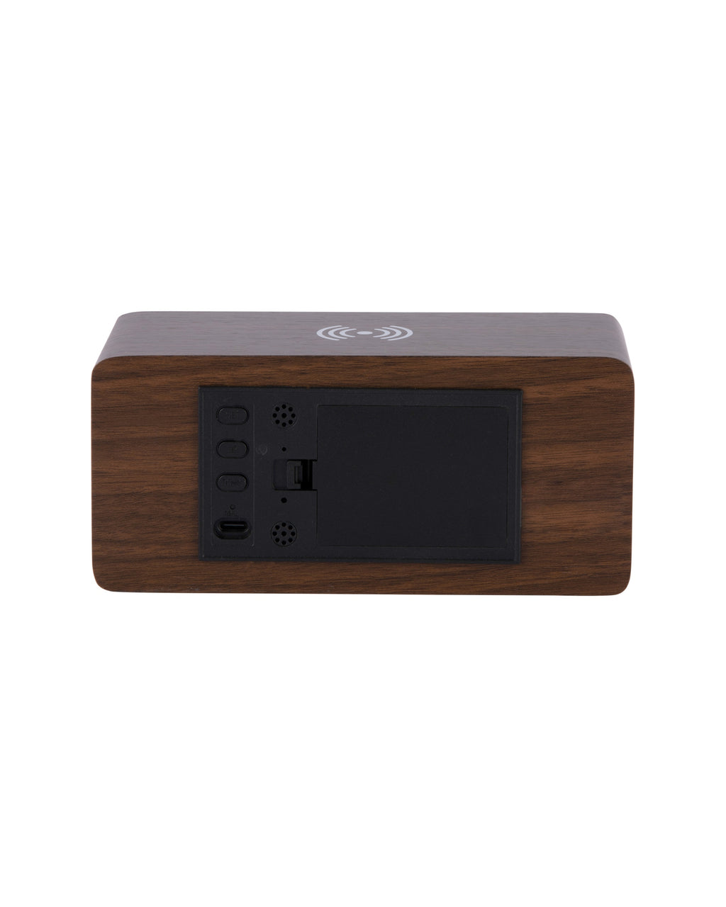 Karlsson wekker Retro LED, mokkabruin, achterkant met knoppen en batterijvak