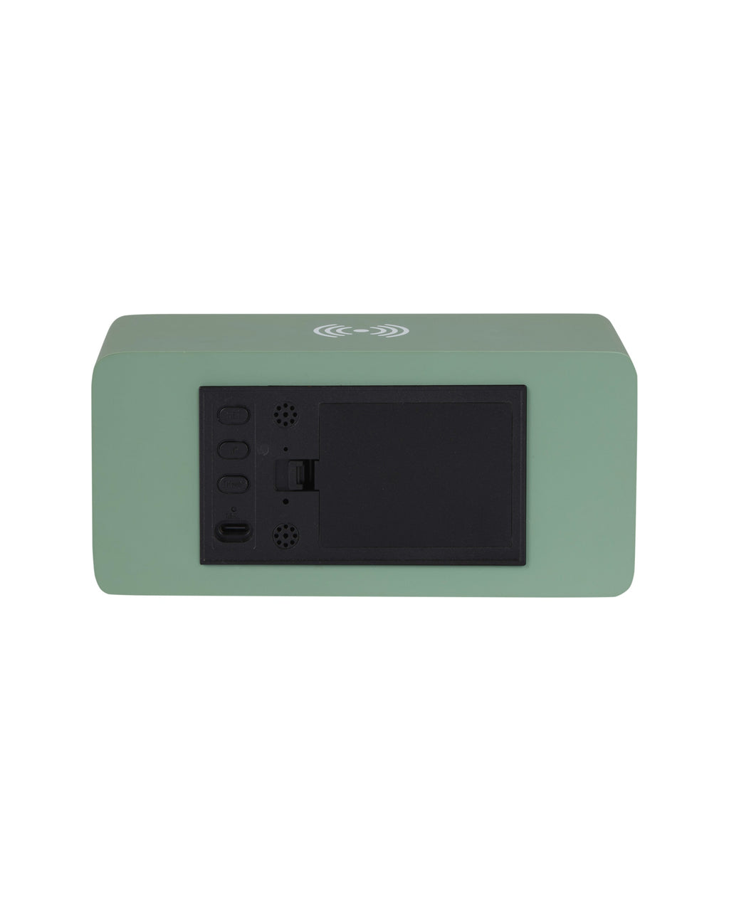 Karlsson wekker Retro LED, jungle groen, achterkant met knoppen en batterijvak