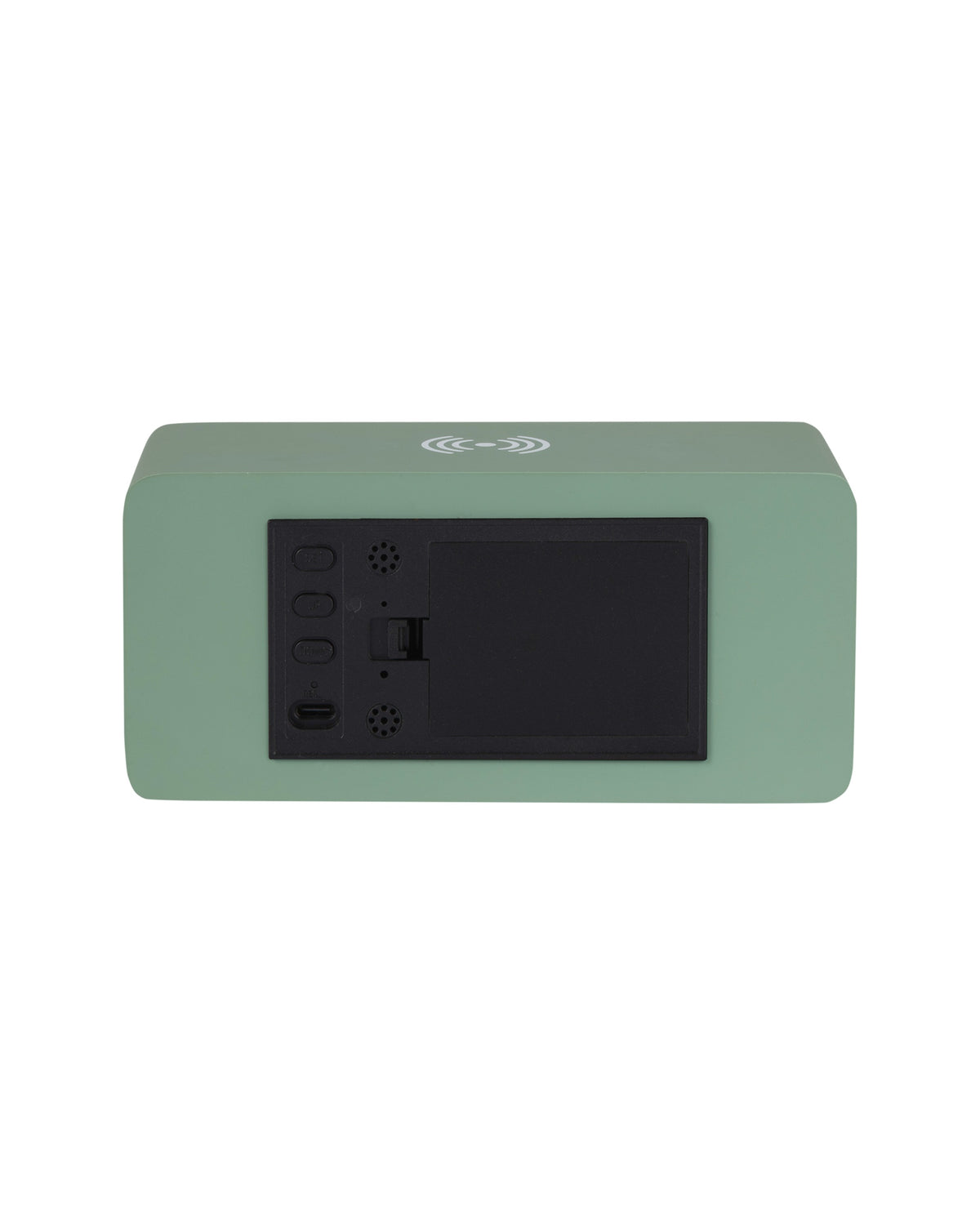 Karlsson wekker Retro LED, jungle groen, achterkant met knoppen en batterijvak