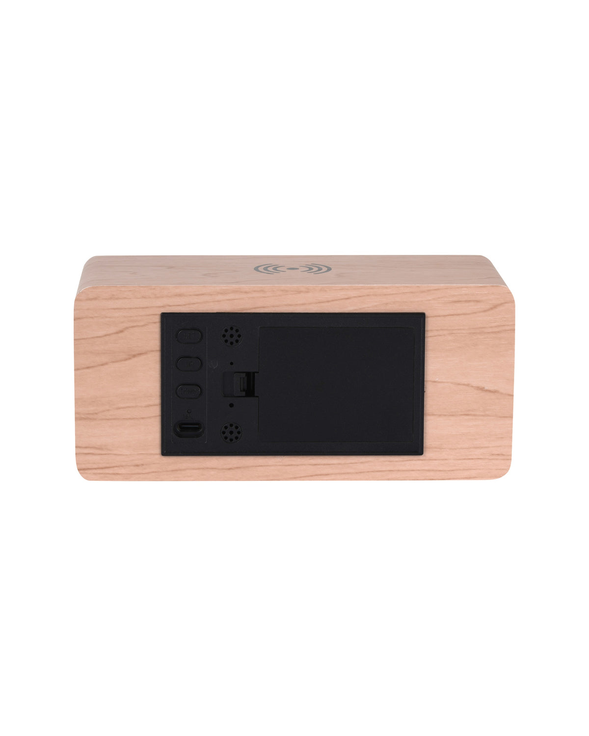 Karlsson wekker Retro LED, licht hout, achterkant met knoppen en batterijvak