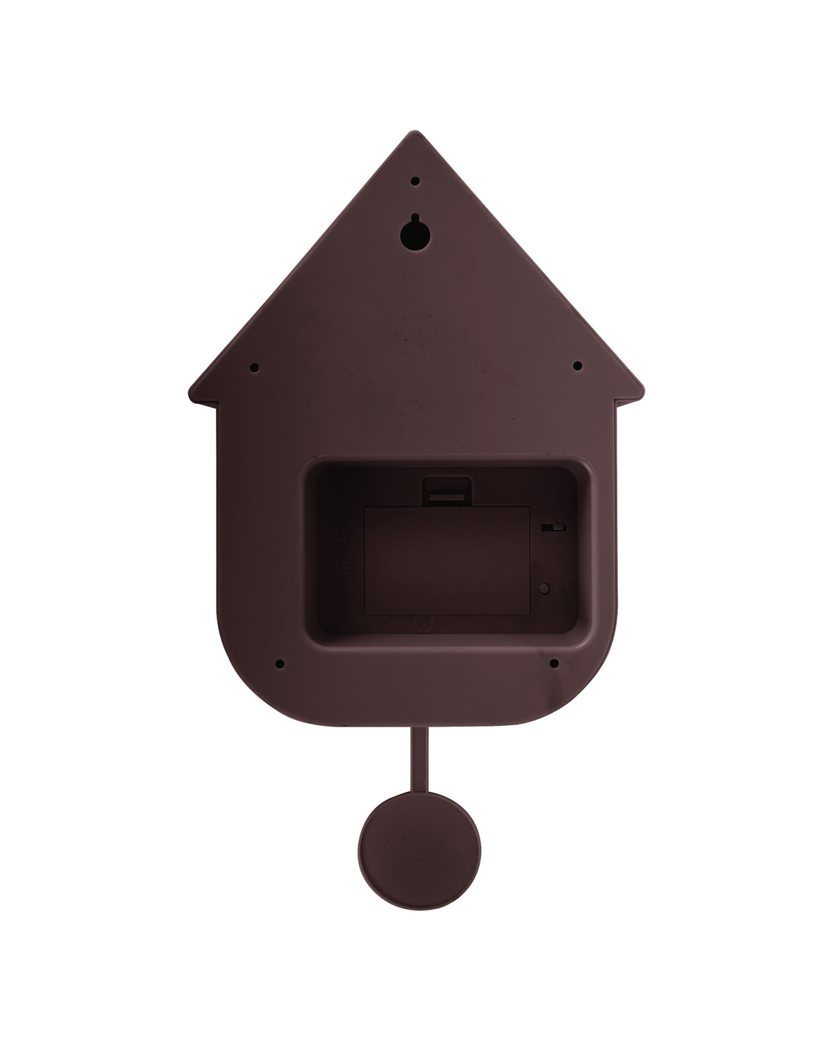 Karlsson koekoeksklok Modern Cuckoo Oro, bruin, achterkant met batterijvak en ophangoog