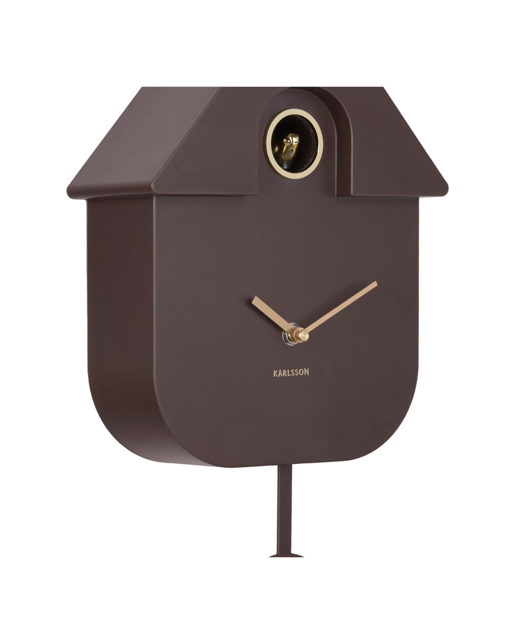 Karlsson koekoeksklok Modern Cuckoo Oro, bruin, detail: vogeltje en gouden wijzers, bovenkant huisje