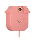 Karlsson koekoeksklok Modern Cuckoo Oro, roze, detail: vogeltje in opening en gouden wijzers