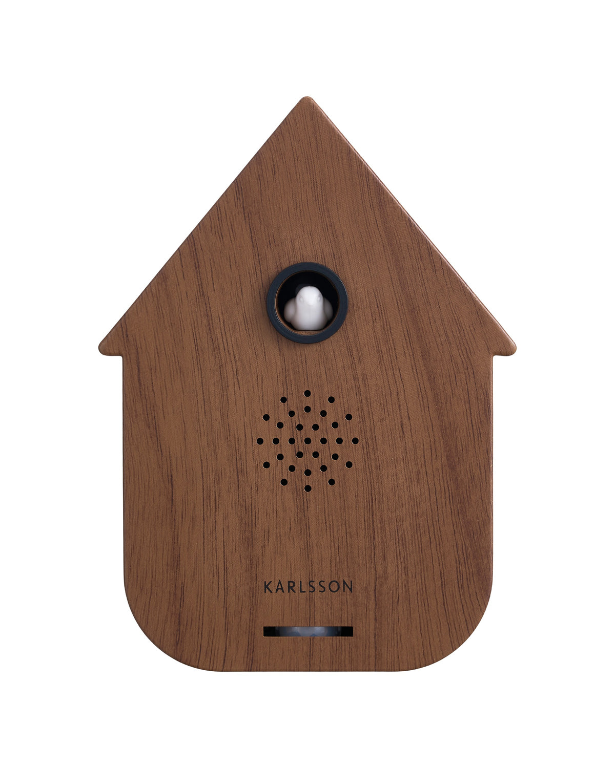 Karlsson vogelhuisje met geluid (soundbox) Modern Cuckoo, donker hout, vooraanzicht