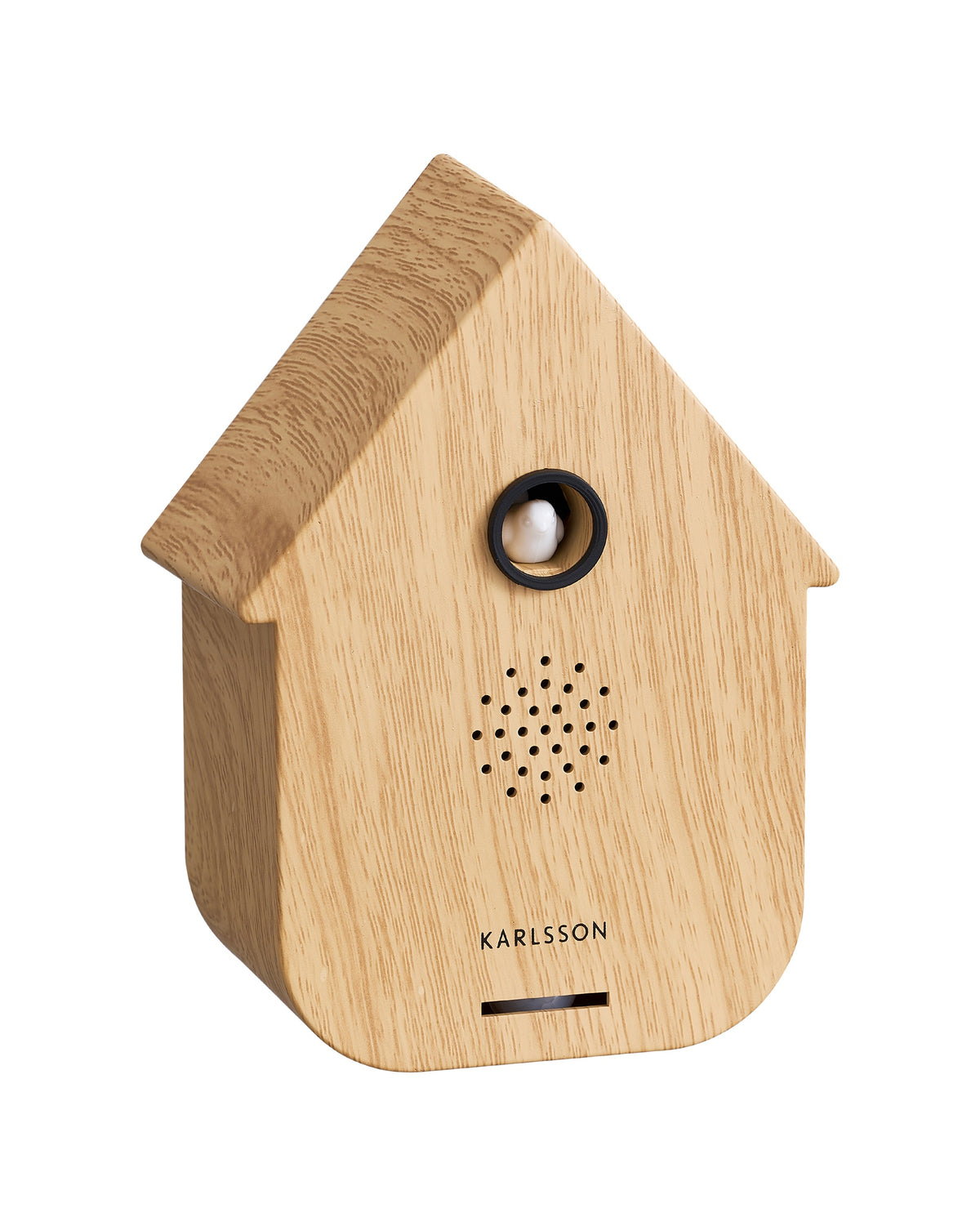 Karlsson vogelhuisje met geluid (soundbox) Modern Cuckoo, licht hout, schuin vooraanzicht