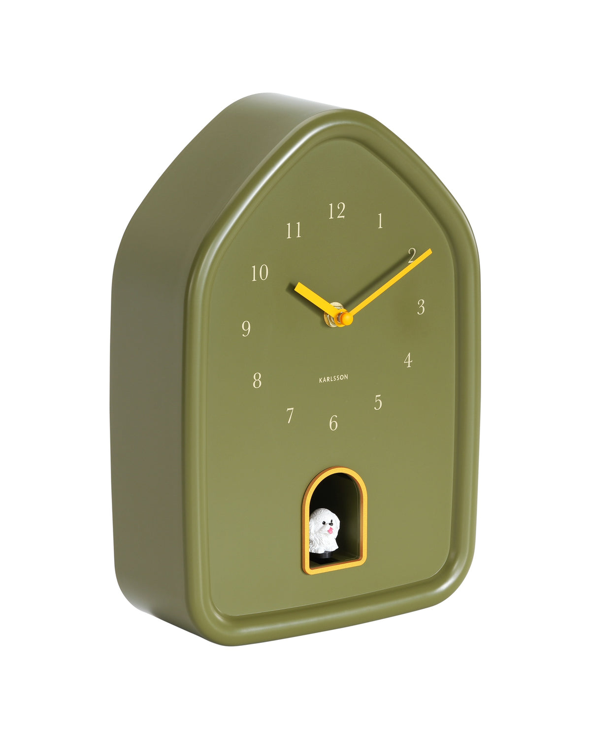 Karlsson wandklok Modern Doggy, groen, schuin aanzicht