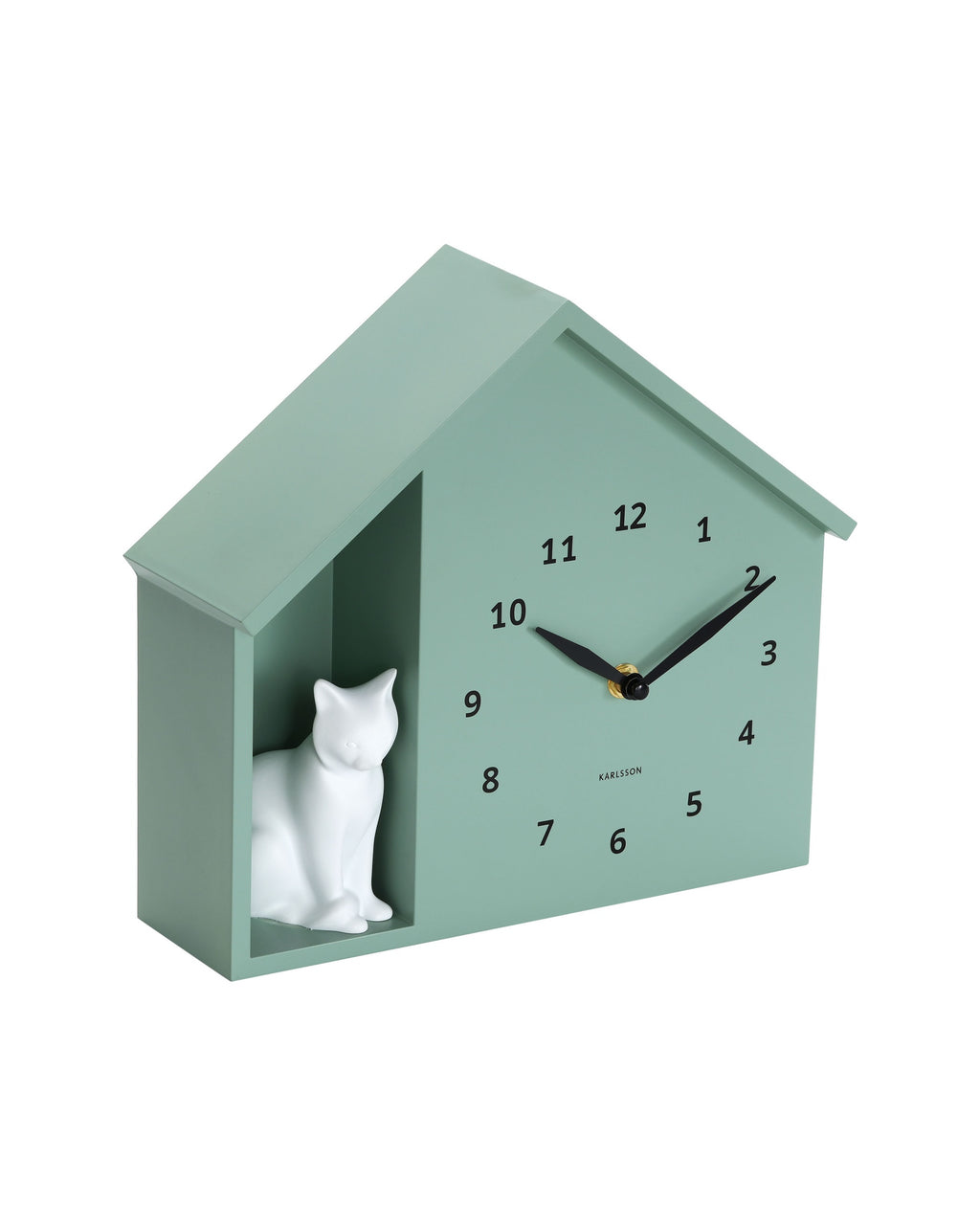 Karlsson wandklok Sitting Cat, groen, schuin aanzicht