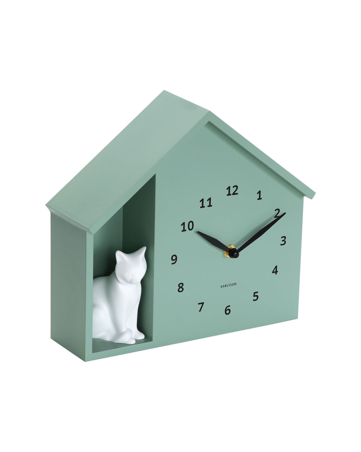 Karlsson wandklok Sitting Cat, groen, schuin aanzicht