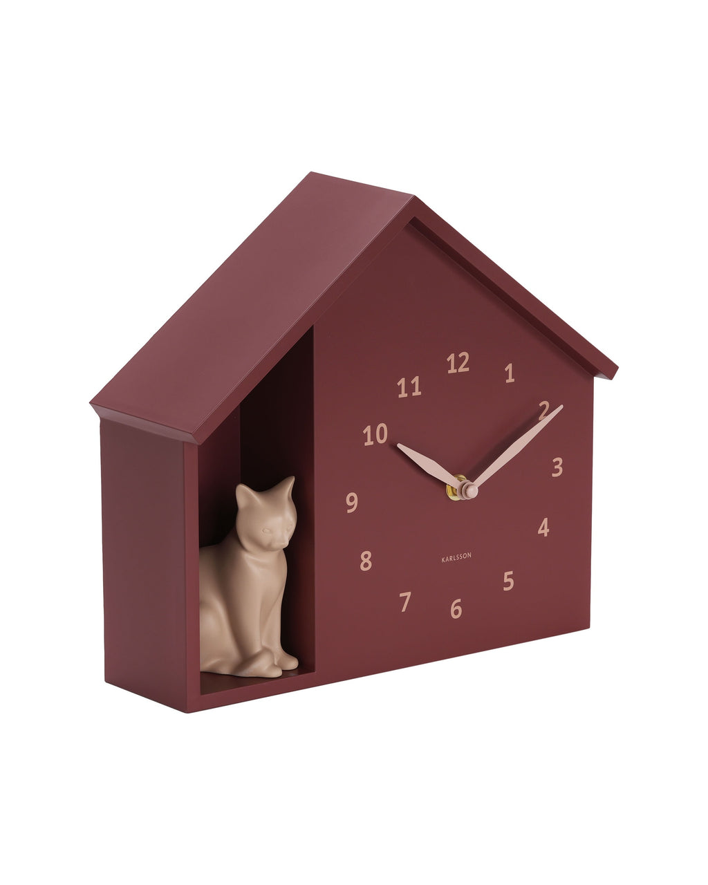 Karlsson wandklok Sitting Cat, rood, schuin aanzicht