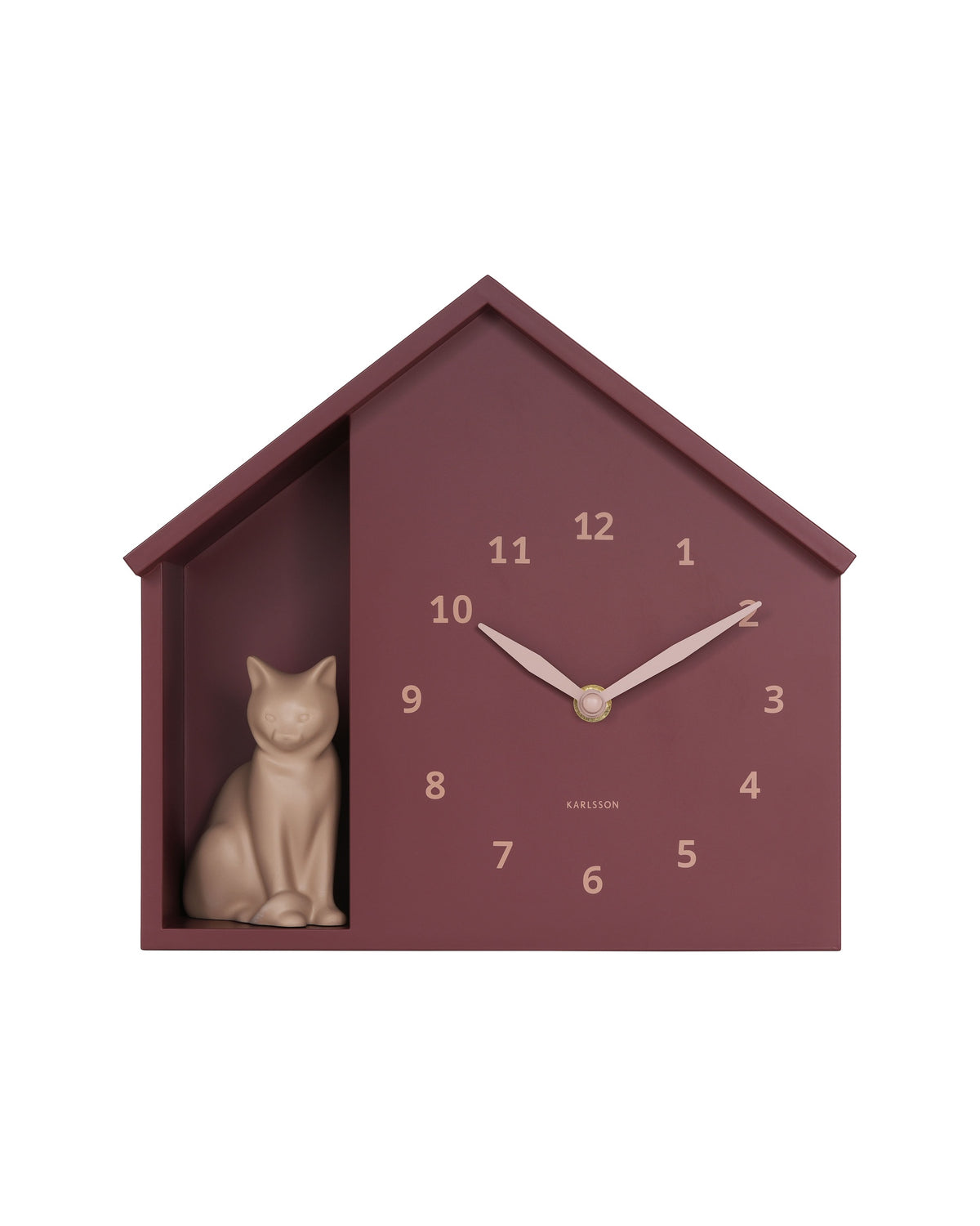 Karlsson wandklok Sitting Cat, rood, schuin vooraanzicht