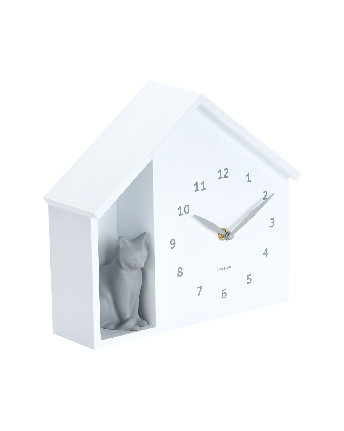 Karlsson wandklok Sitting Cat, wit, schuin aanzicht