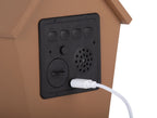 Karlsson wekker Riqueza LED, mokkabruin, detail: achterkant met knoppen en aangesloten witte USB-C-kabel