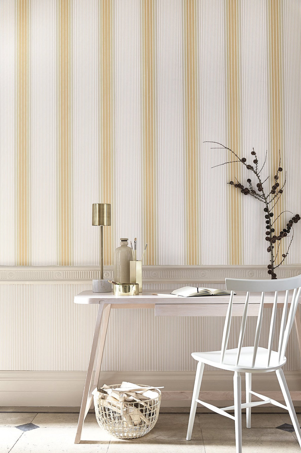 Little Greene Ombré Stripe 1956 Lichen/Doric behang staal