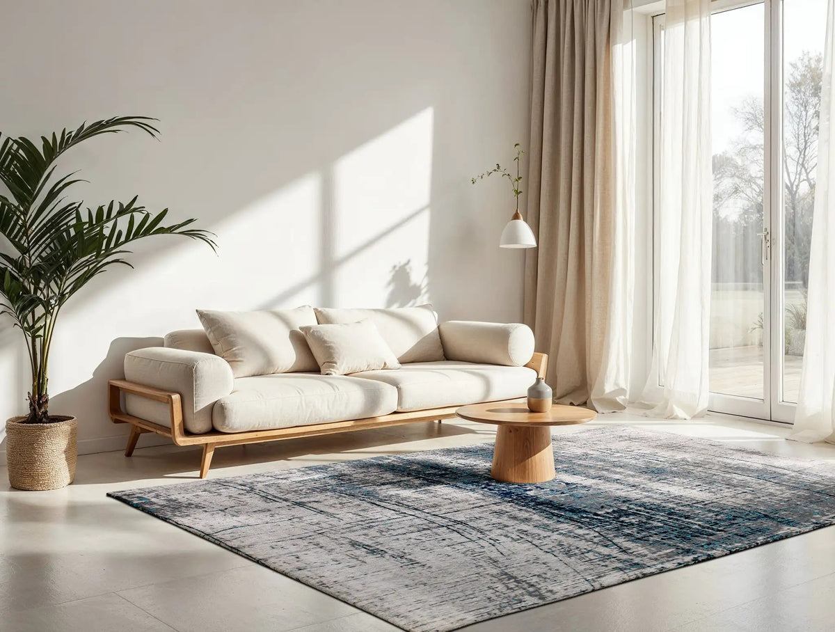Louis de Poortere Mad Men Griff 8421 Bronx Azurite vloerkleed in interieur