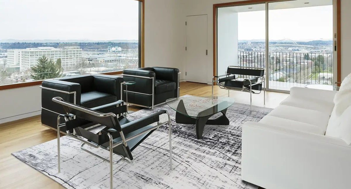 Louis de Poortere Mad Men Griff 8926 Metro Black & White vloerkleed in interieur