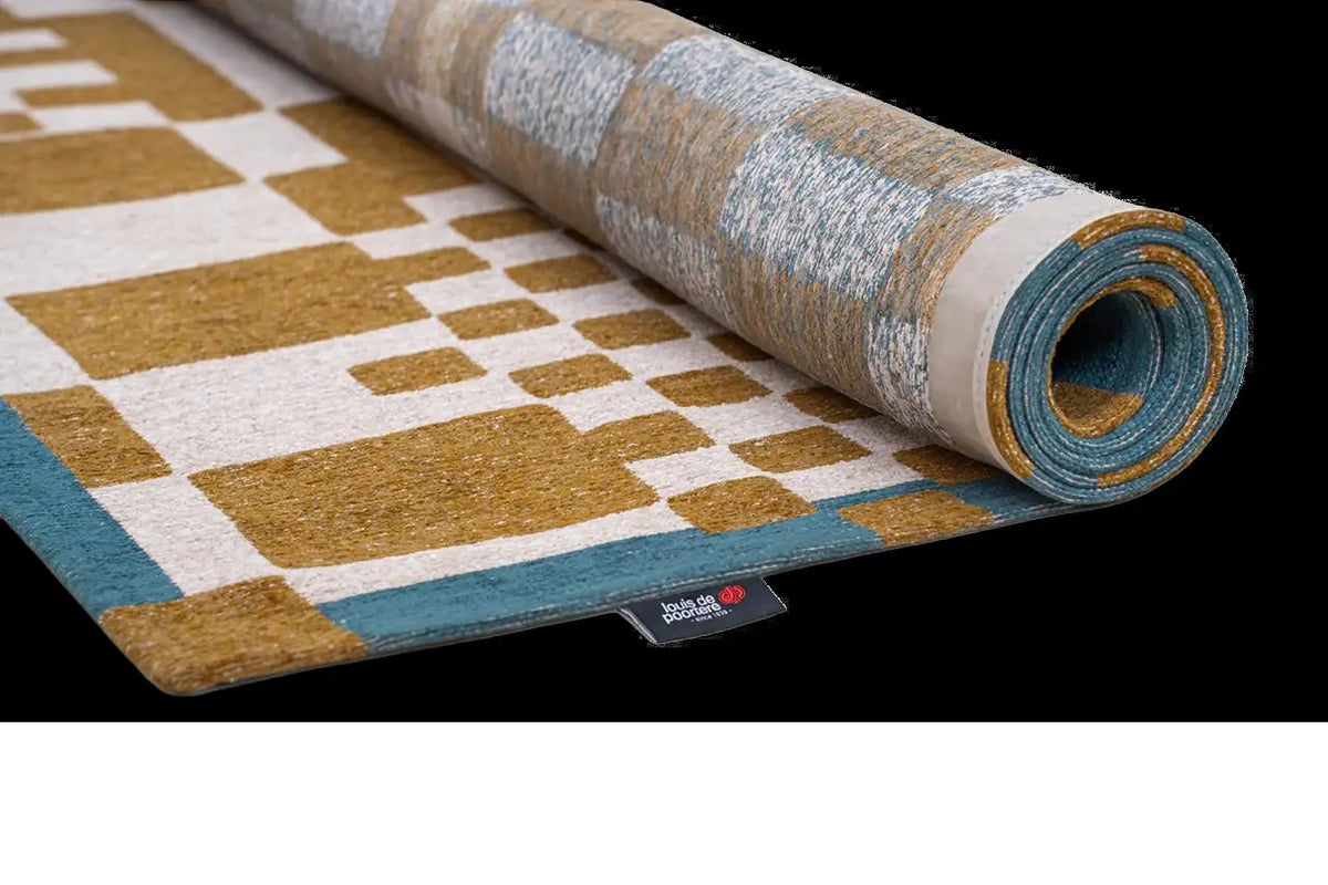 Louis de Poortere Craft Chess 9338 Honey vloerkleed met een plooi, dun en soepel