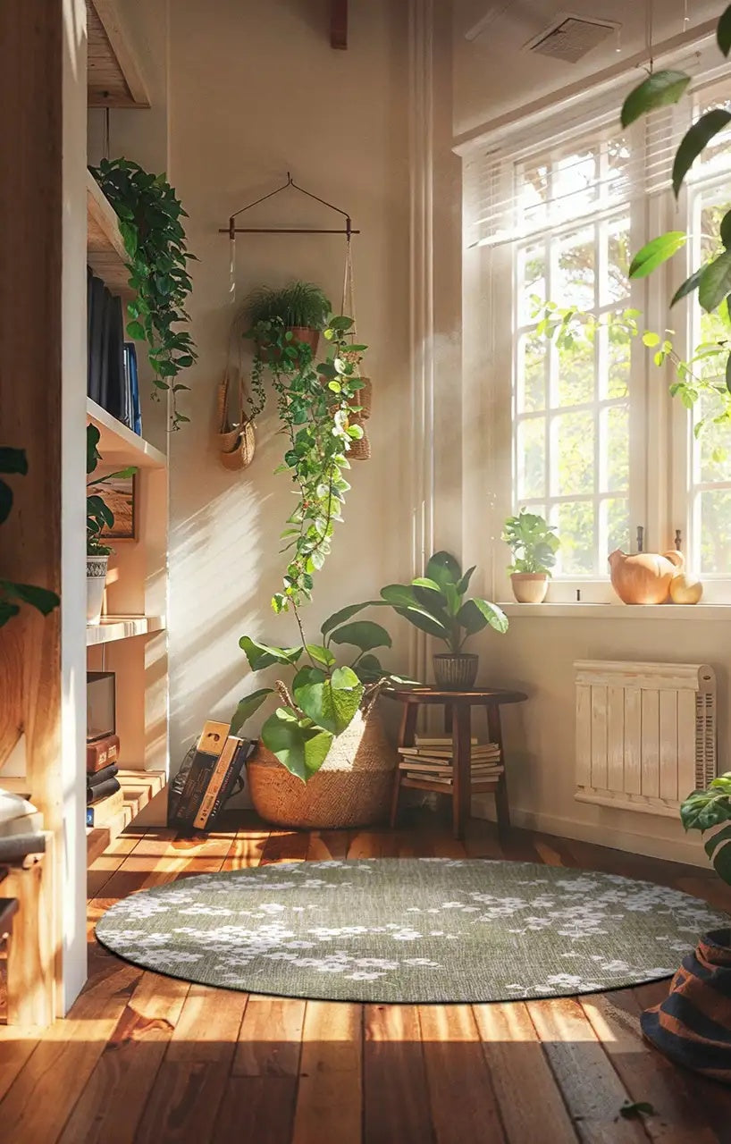 Louis de Poortere Sakura 9372 Wet Garden vloerkleed in interieur
