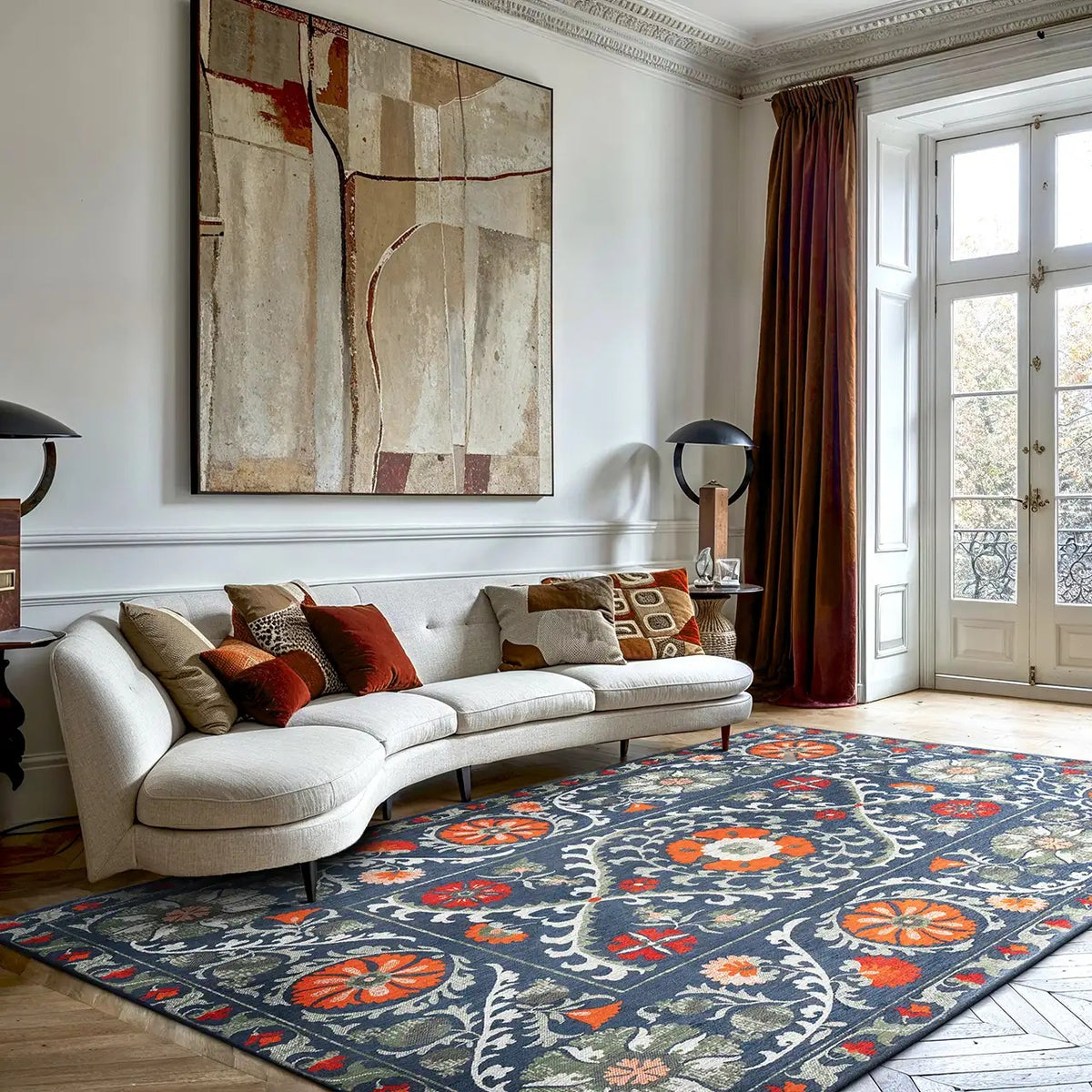 Louis de Poortere Antiquarian Suzani 9730 Nordic vloerkleed in interieur