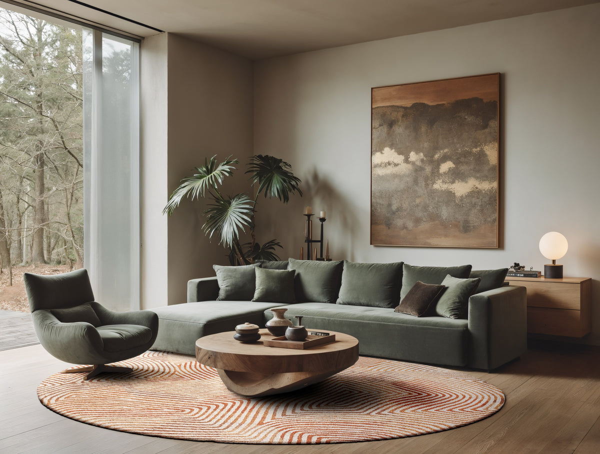 Louis de Poortere Meditation Coral 9800 Indian Sand vloerkleed in ronde maat, in interieur