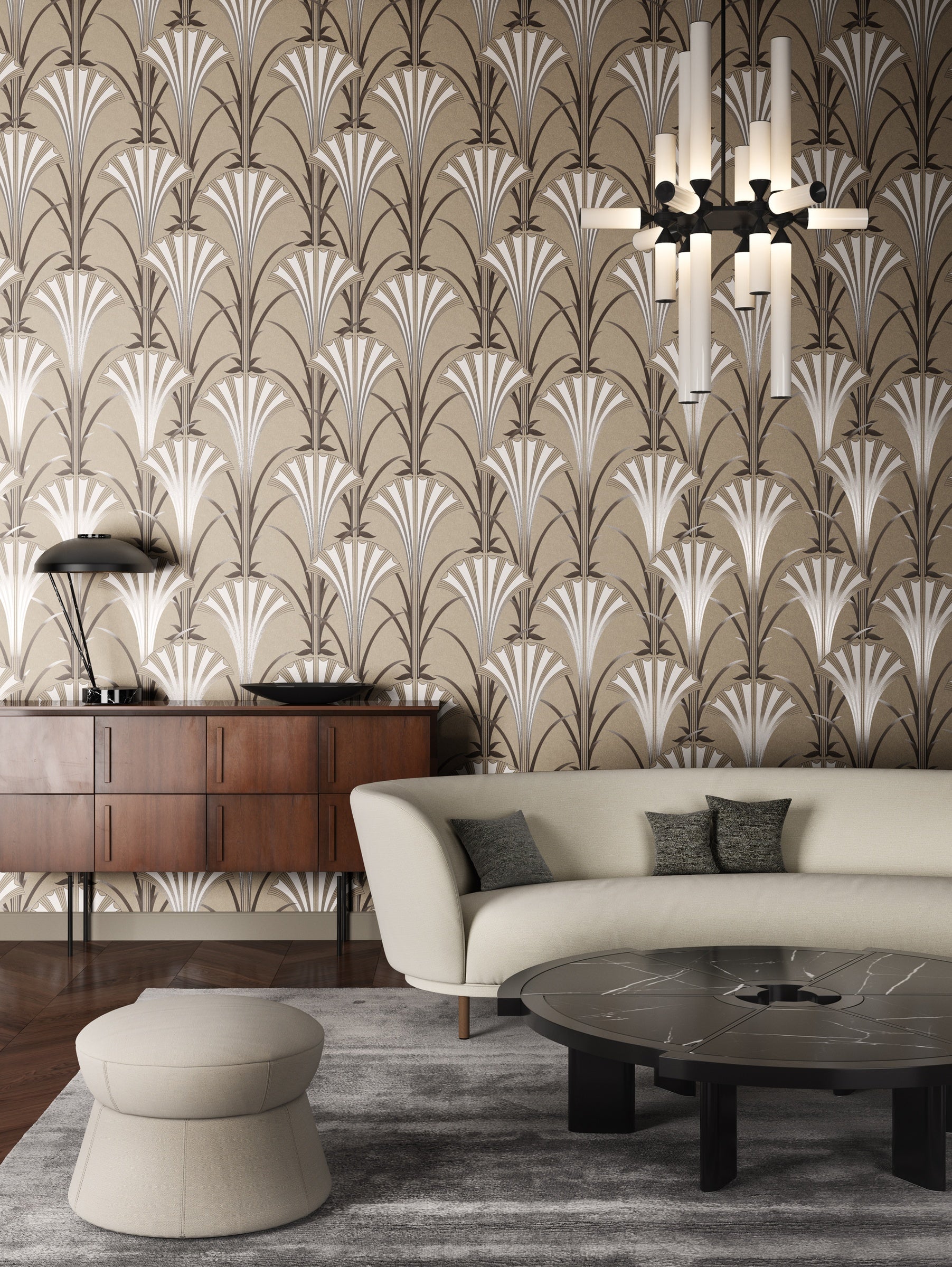 Masureel behang Grada Taupe in interieur