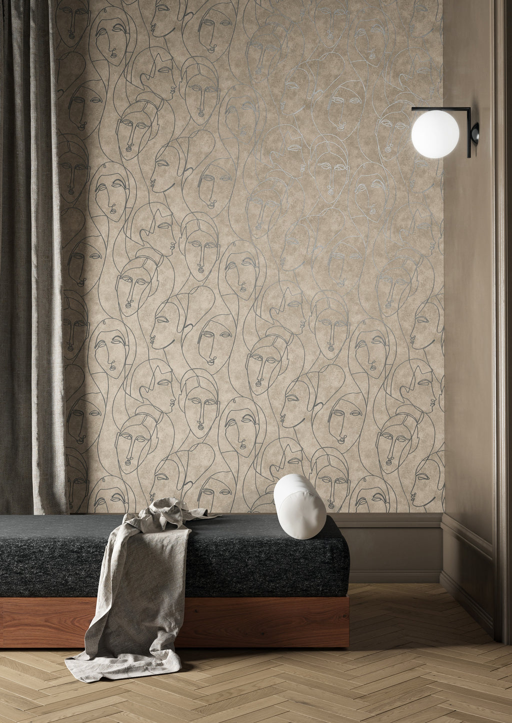 Masureel behang Nefertiti Taupe in interieur