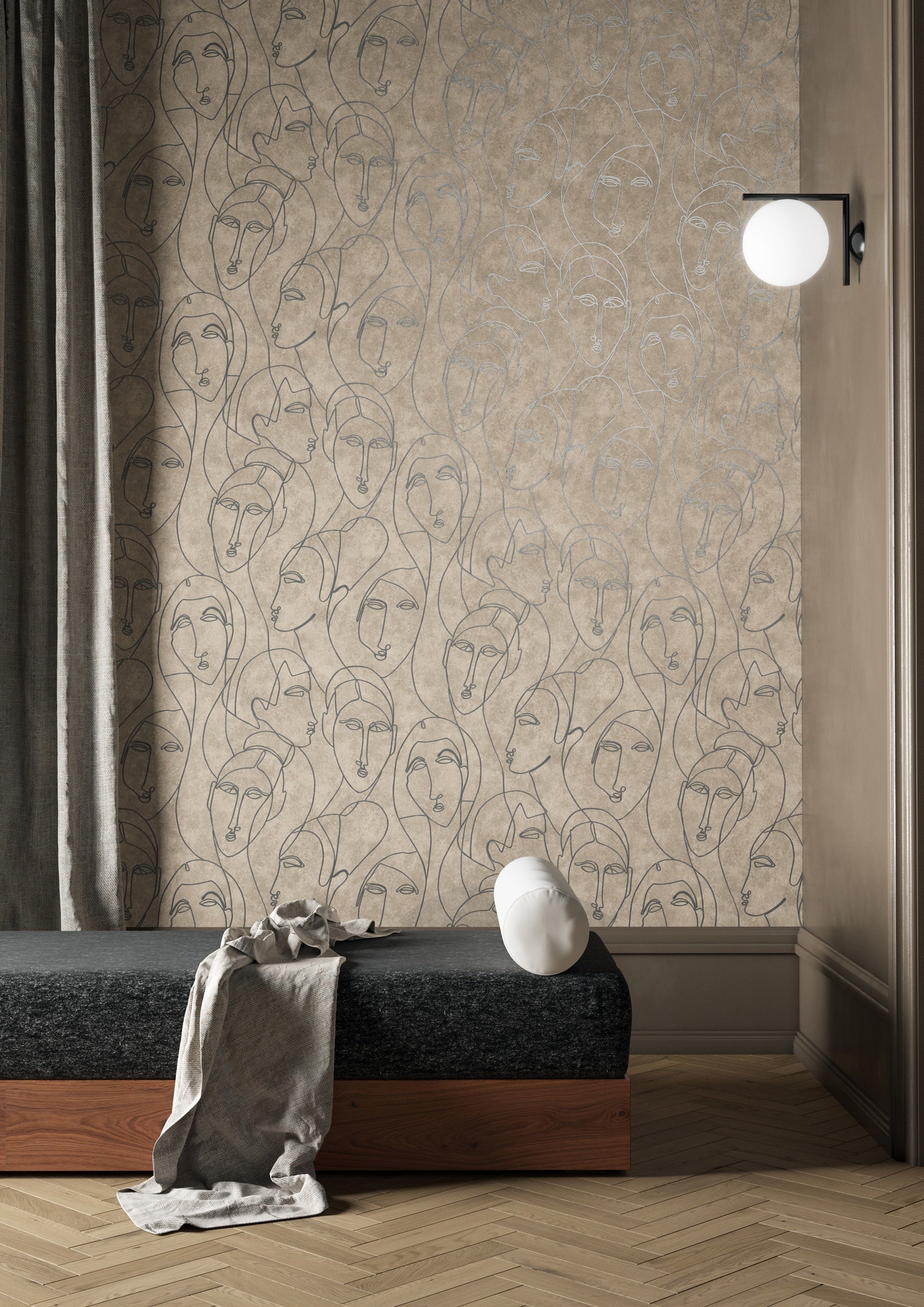 Masureel behang Nefertiti Taupe in interieur