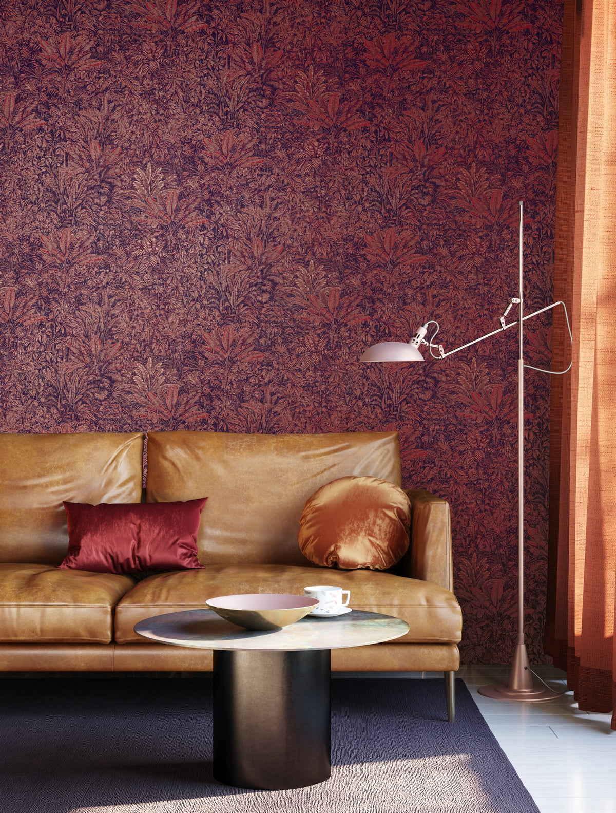Masureel behang Sauvage Burgundy in interieur