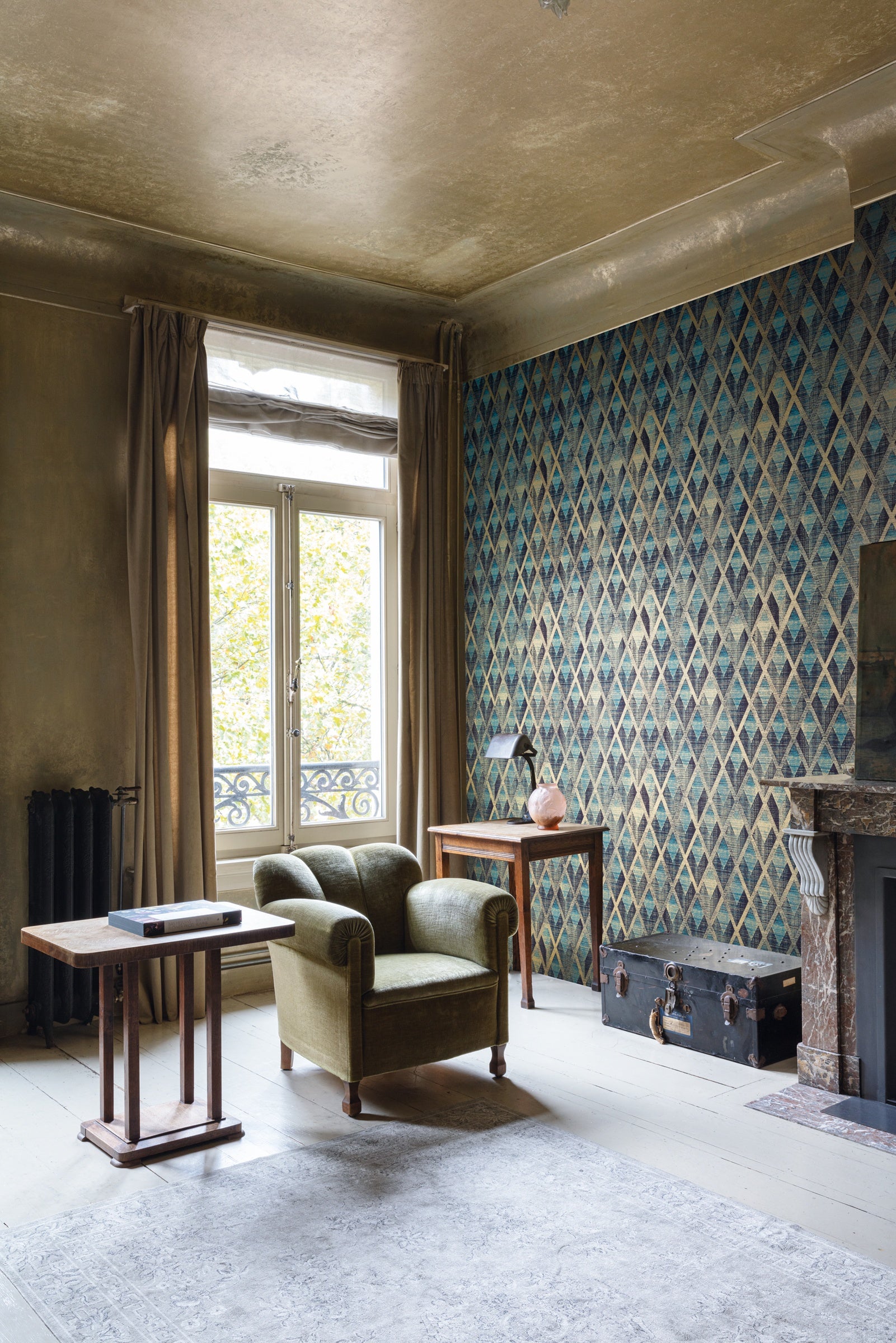 Masureel behang Facet Aqua in interieur