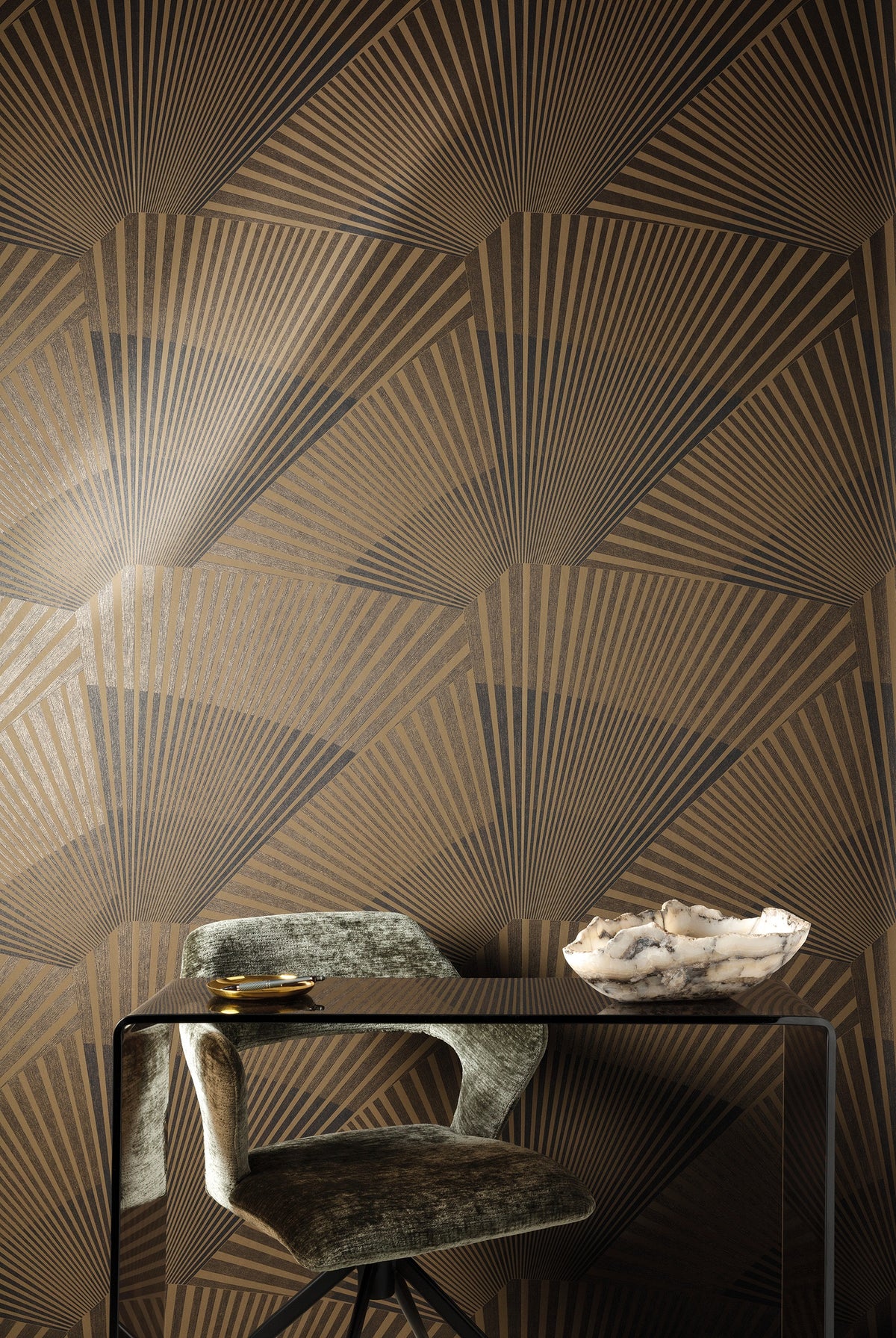 Masureel behang Raggiera Bronze in interieur