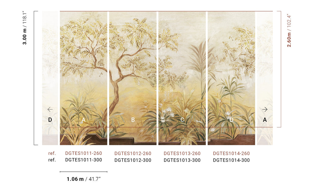 Masureel behang Palmira Gold, indeling van de panelen