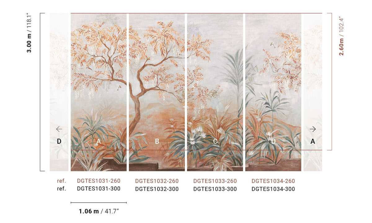 Masureel behang Palmira Almond, indeling van de panelen