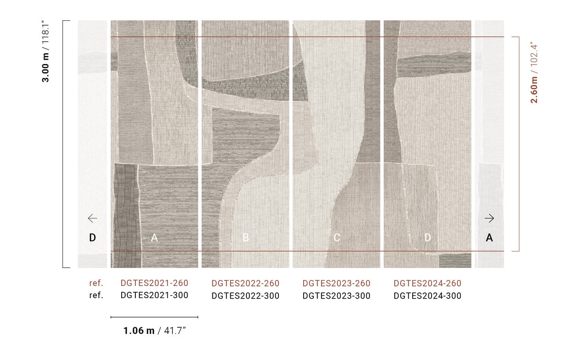 Masureel behang Boro Oyster, indeling van de panelen