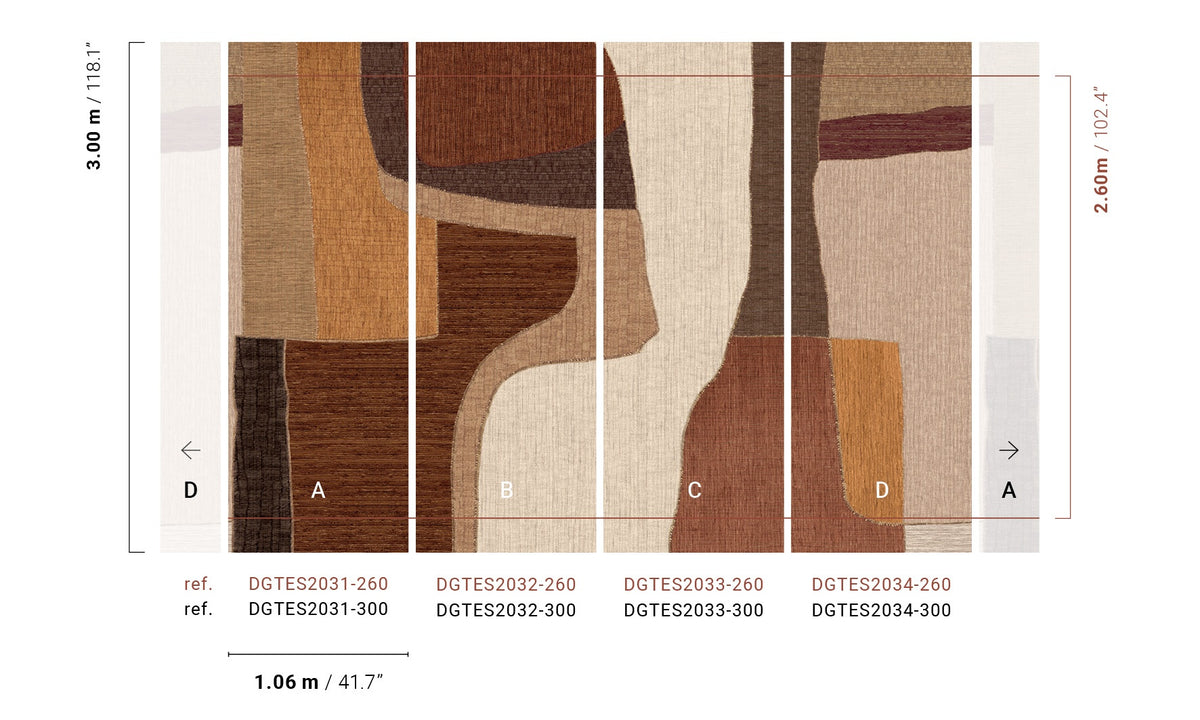 Masureel behang Boro Almond, indeling van de panelen