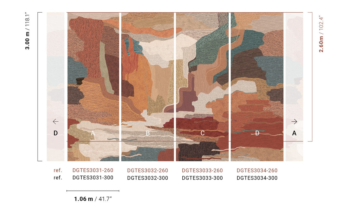 Masureel behang Arazzo Almond, indeling van de panelen