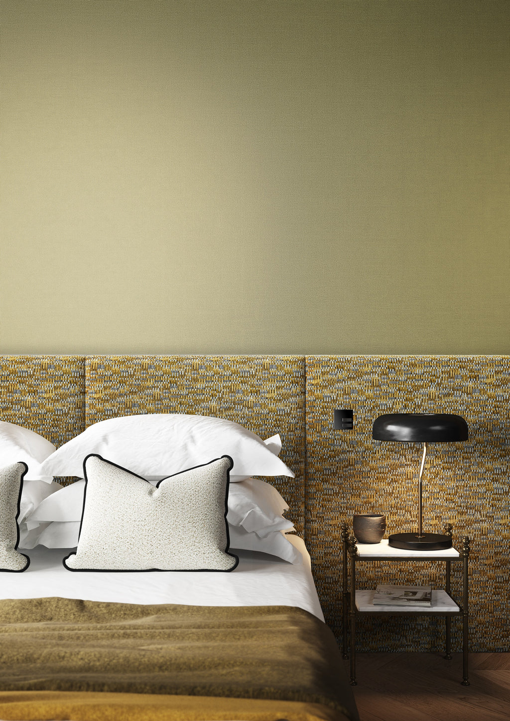 Masureel behang Lux Kaki in interieur