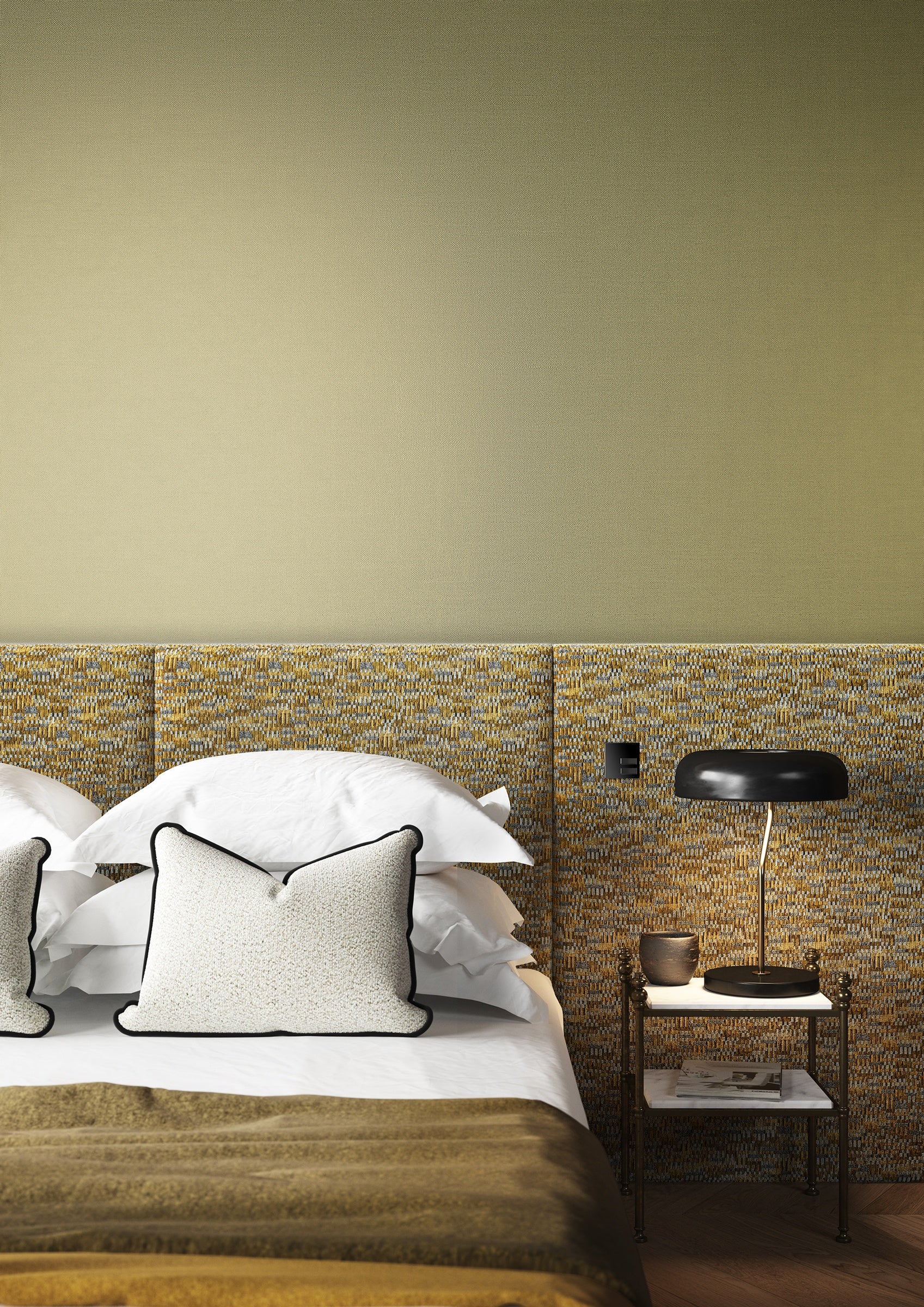 Masureel behang Lux Kaki in interieur