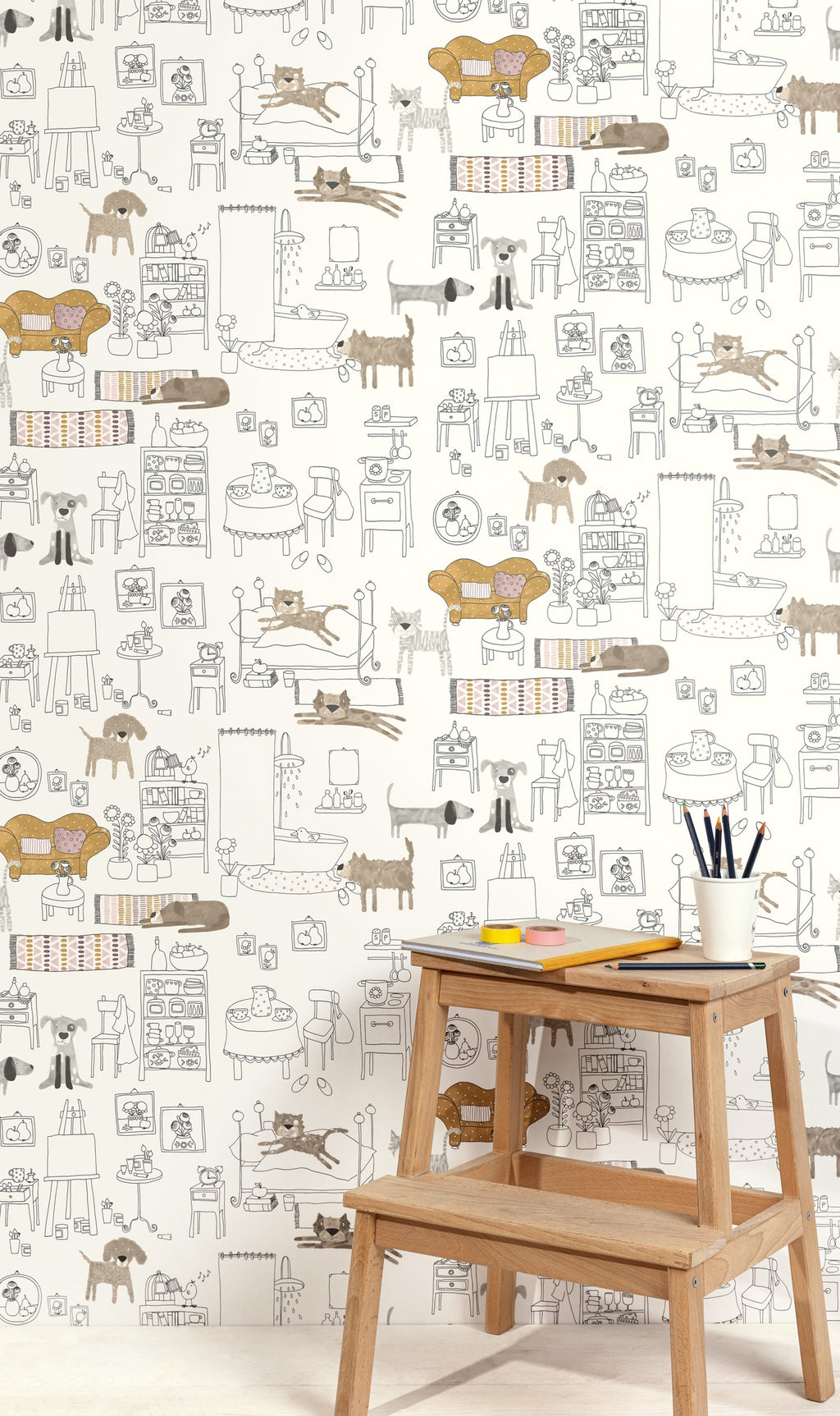 Masureel behang PETS AMBER in interieur