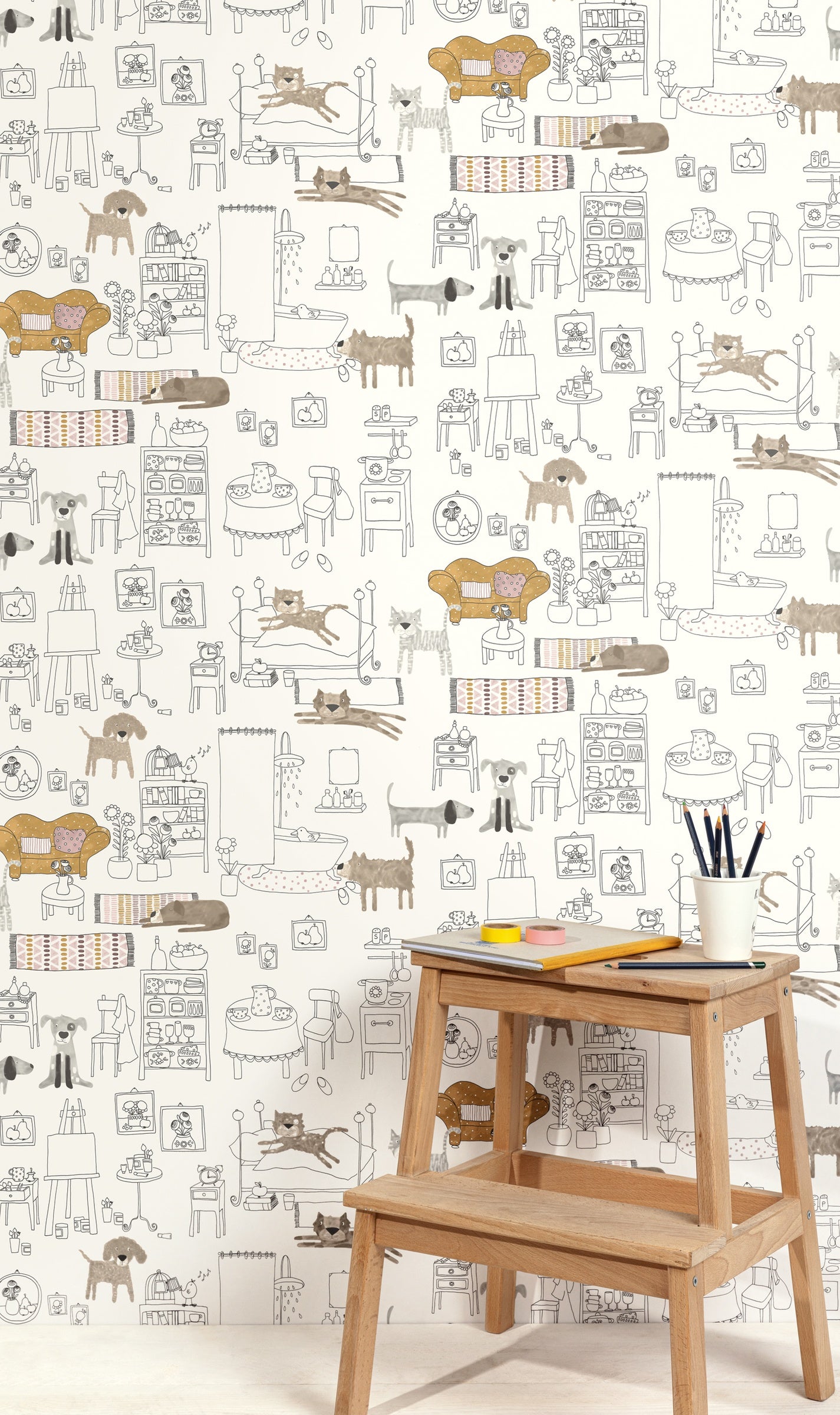 Masureel behang PETS AMBER in interieur