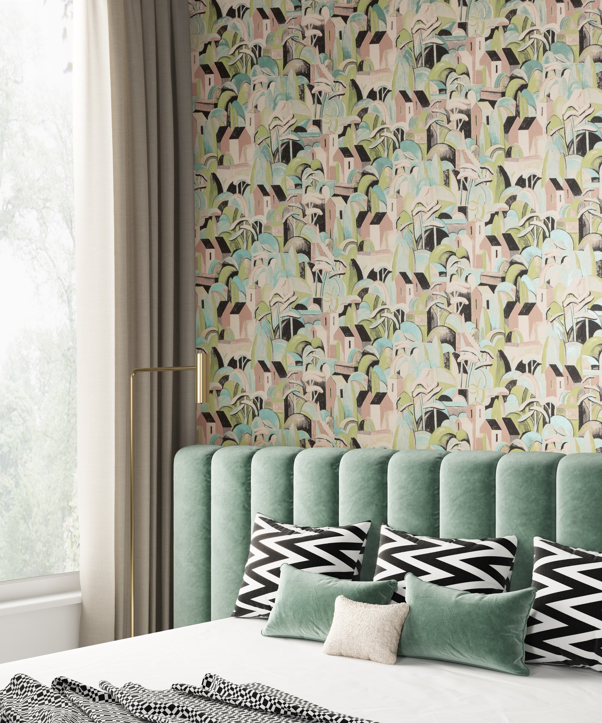 Masureel behang Sobborgo Viridis in interieur