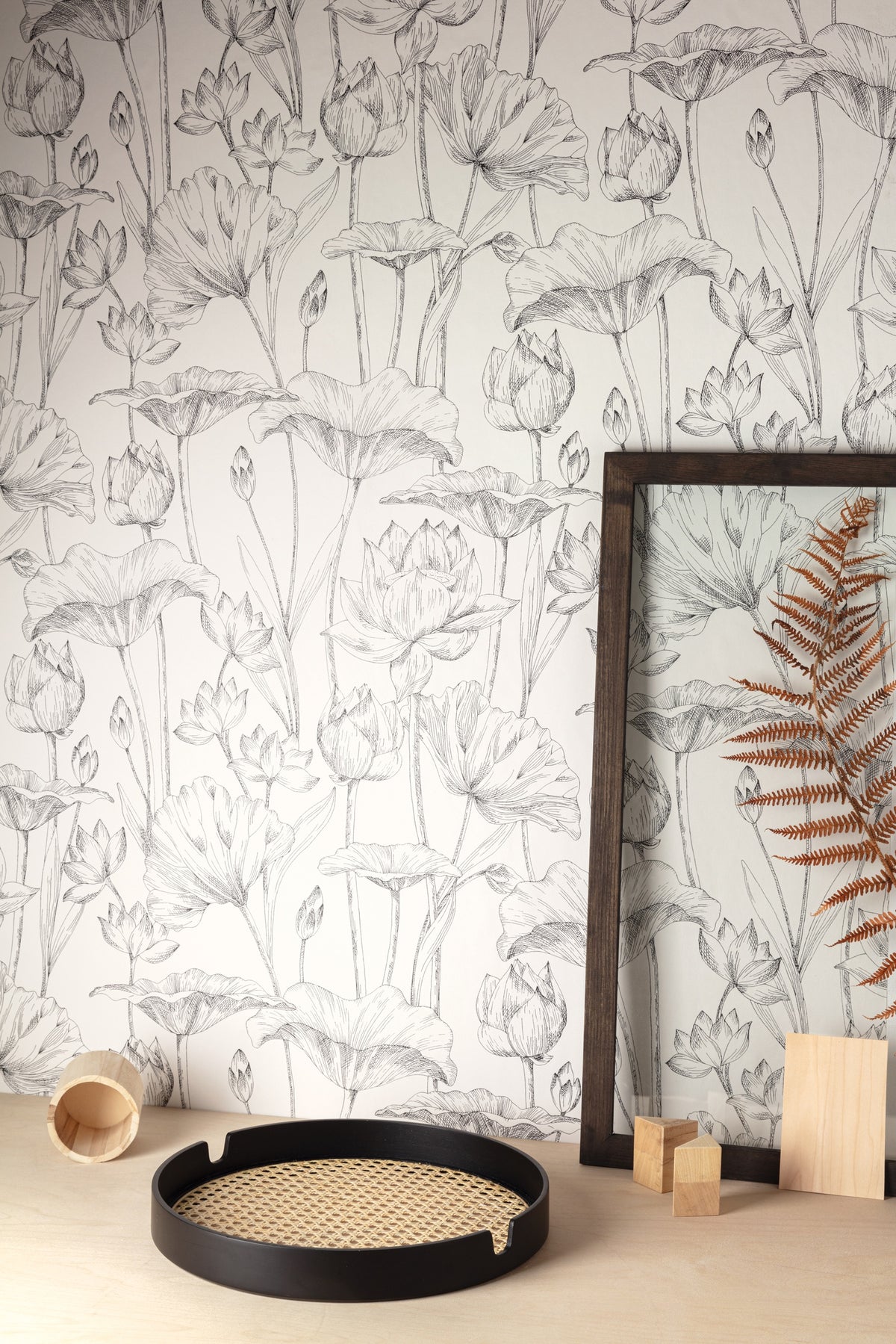 Masureel behang Lotus Black in interieur