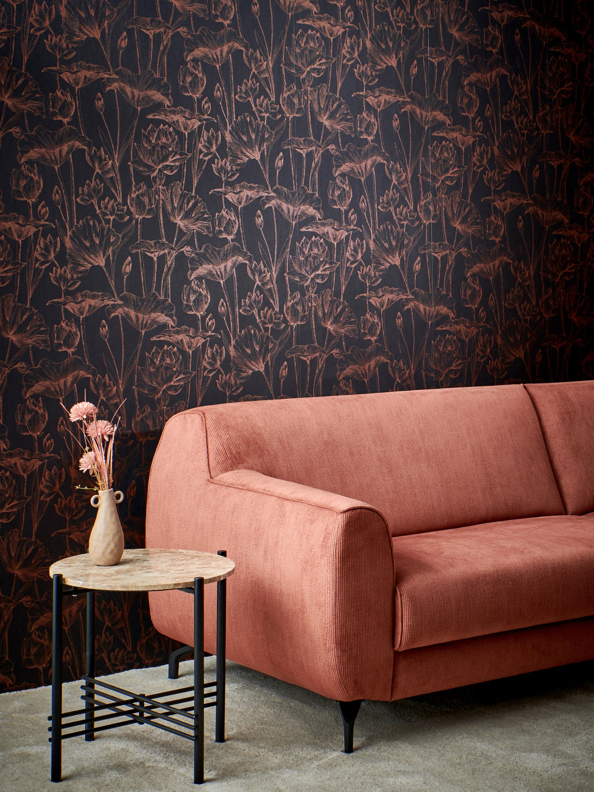 Masureel behang Lotus Copper in interieur