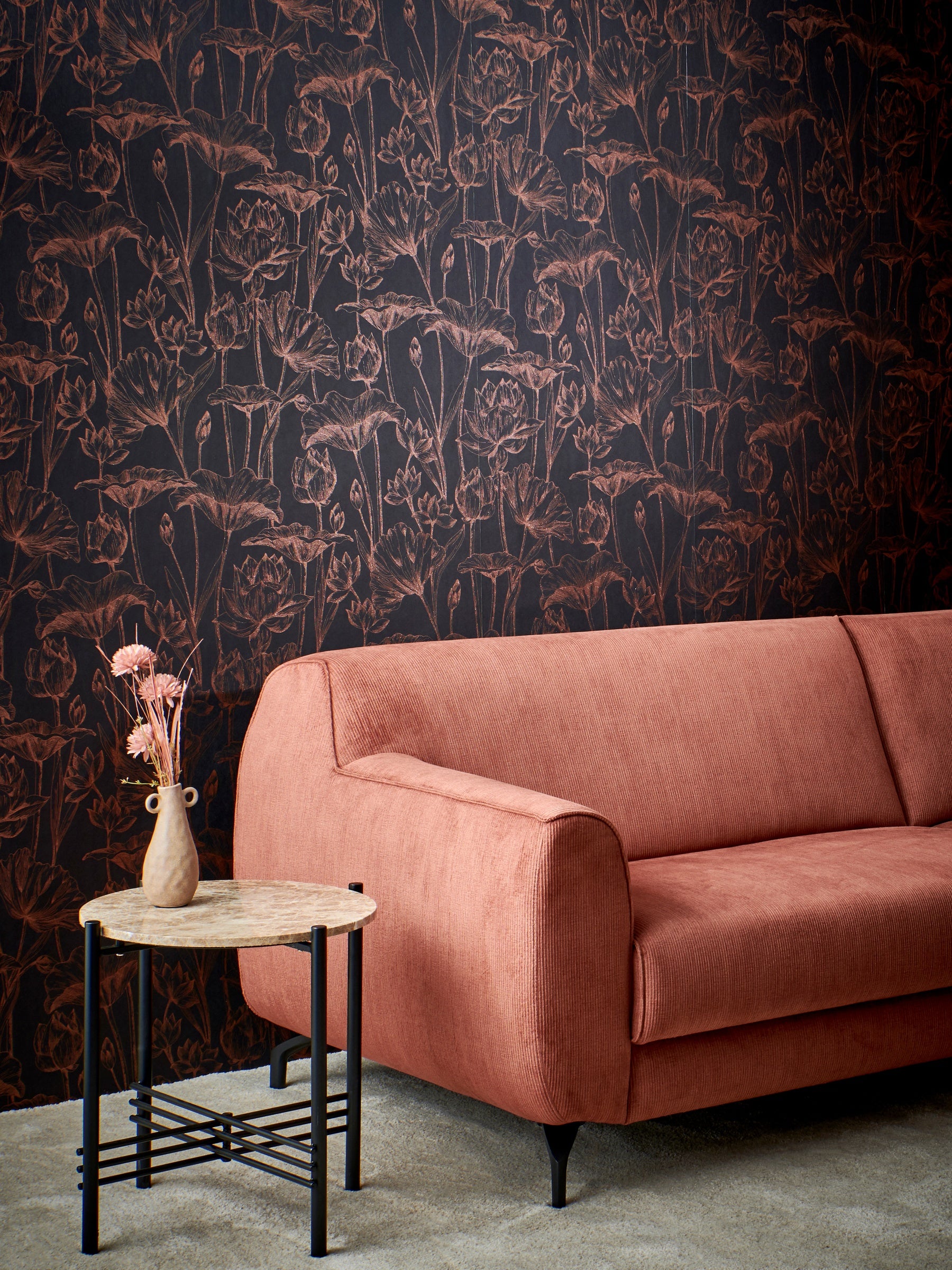 Masureel behang Lotus Copper in interieur