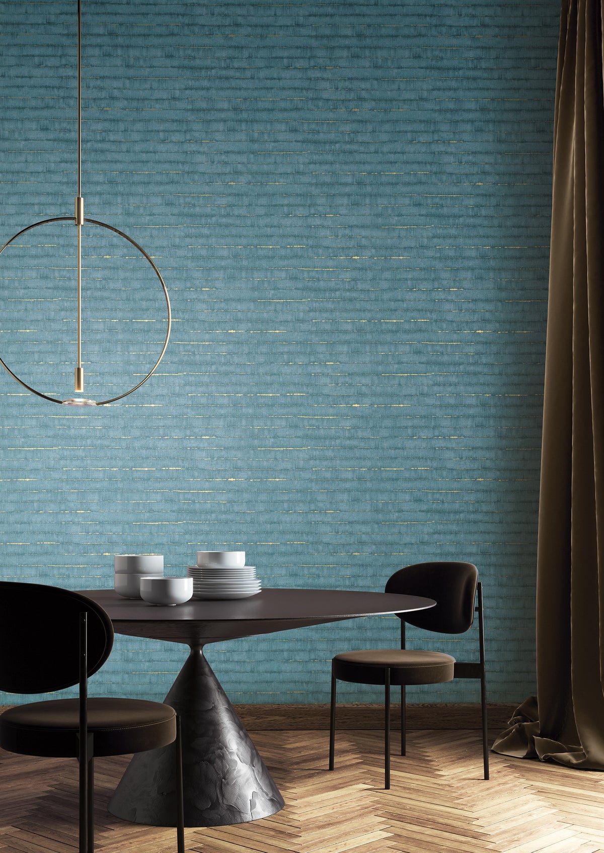 Masureel behang Tanin Aqua in interieur