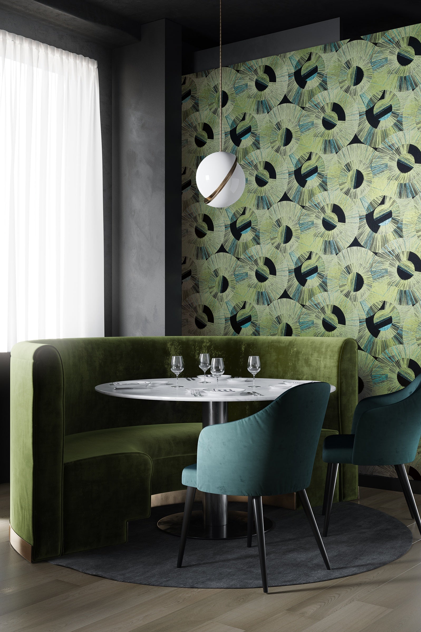 Masureel behang Circum Emerald in interieur