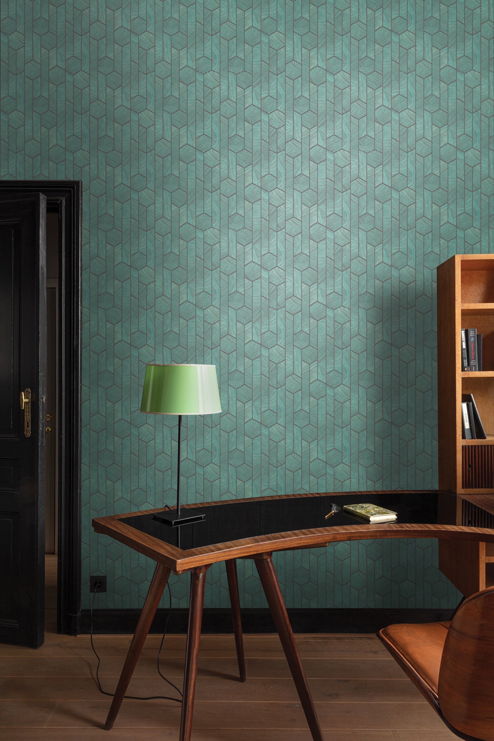 Masureel behang Kantha Teal in interieur