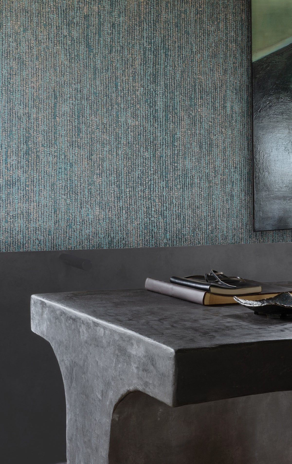 Masureel behang Tessura Teal in interieur