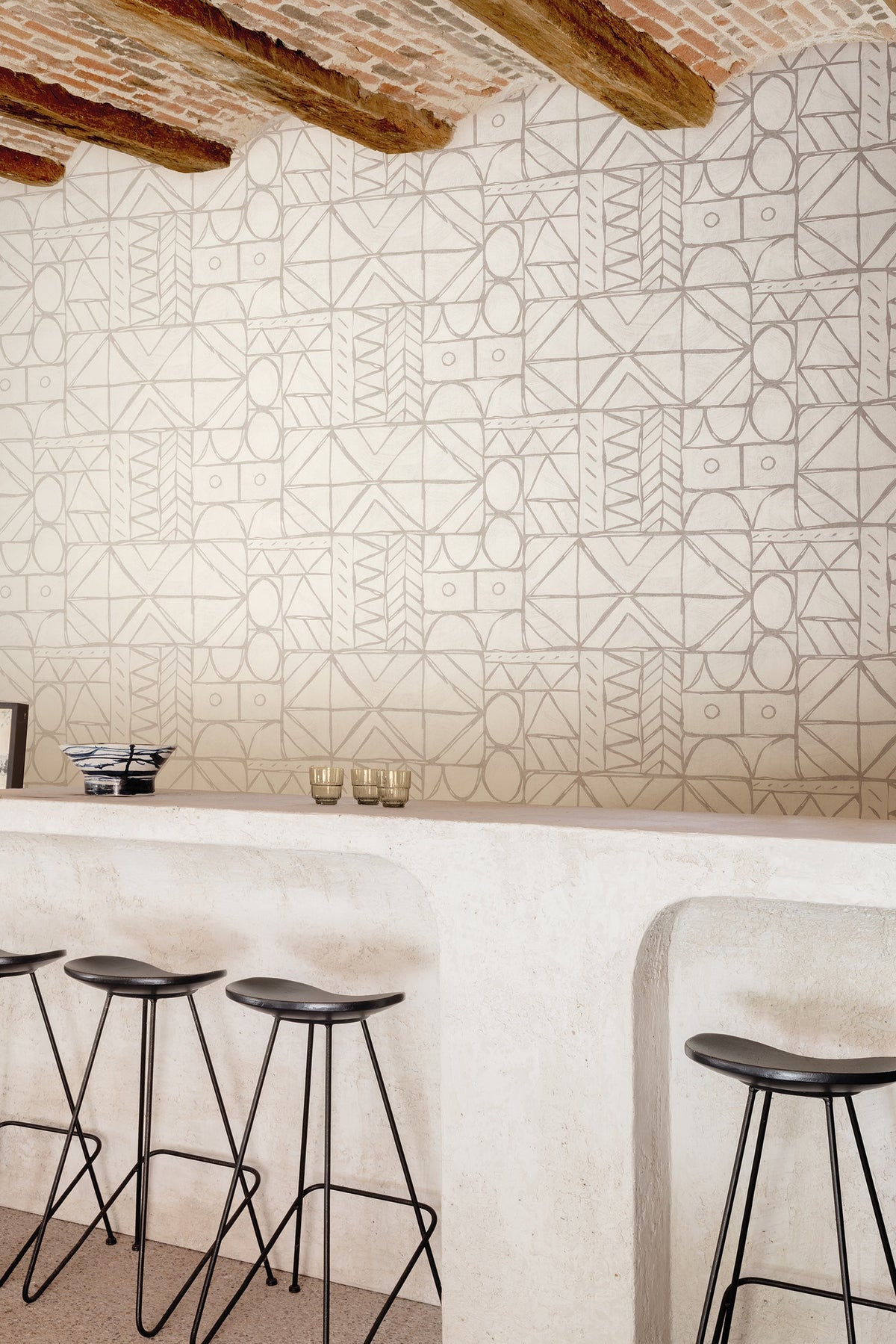 Masureel behang Bogolan Oyster in interieur