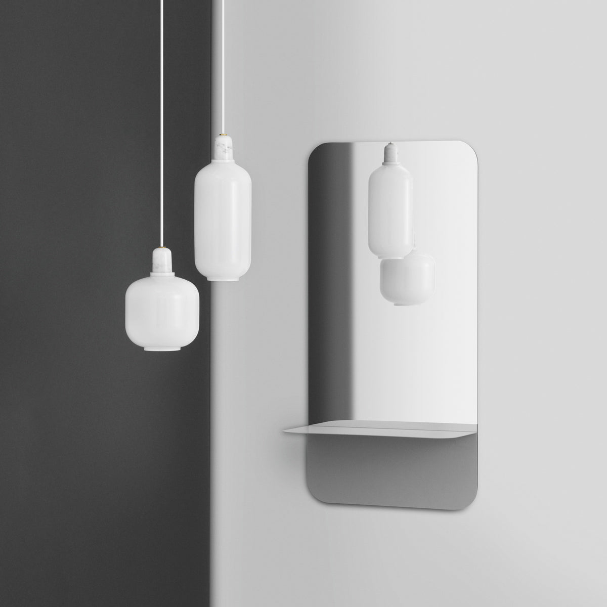 Normann Copenhagen Hanglamp Amp Marble Large Wit in een interieur