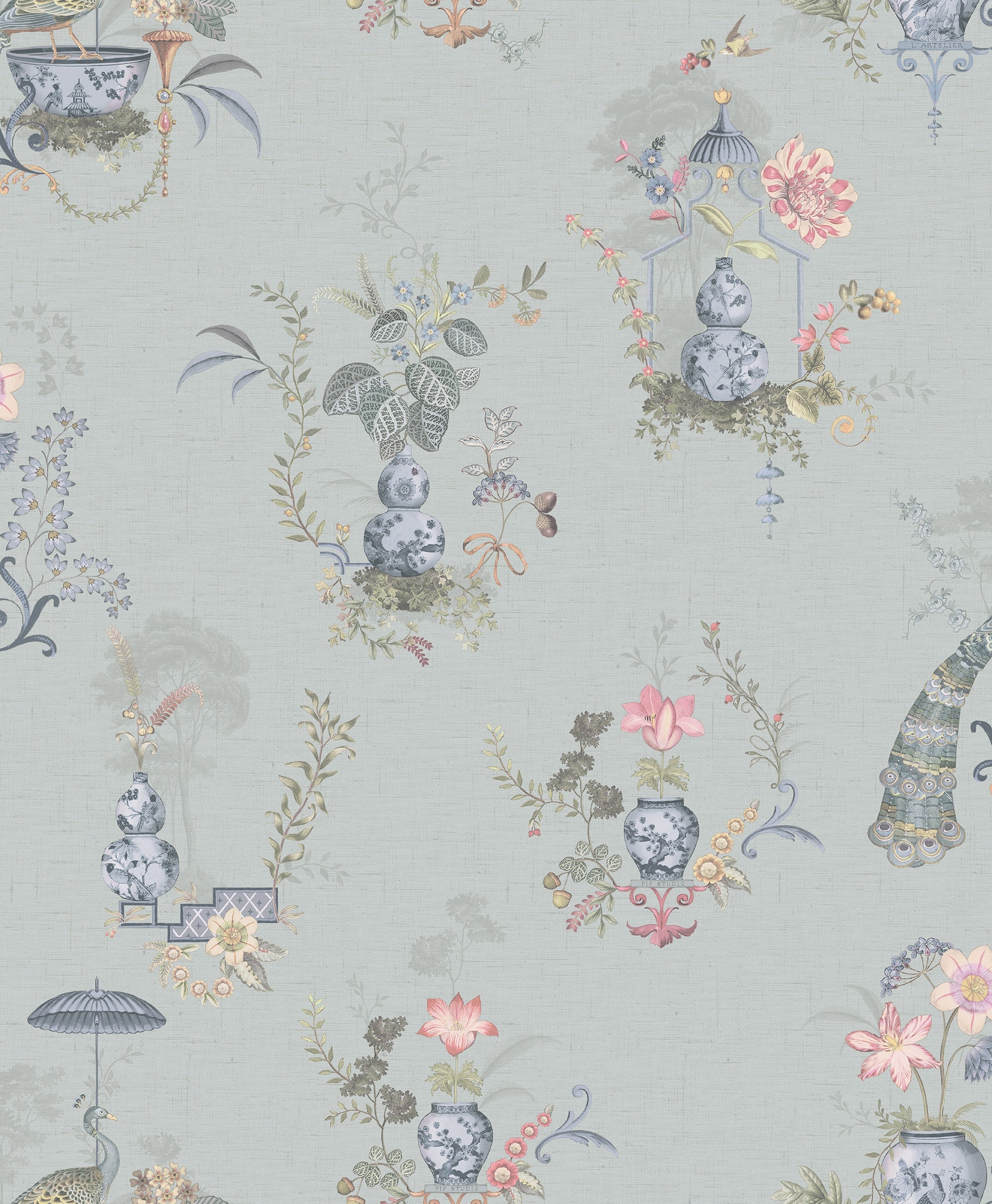 Pip Studio 6 behang Chinese Porcelain 333141 light grey blue (staal)