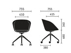 Sedus on spot cosy ergonomische thuiswerk fauteuil zwart, maattekening met afmetingen in millimeters